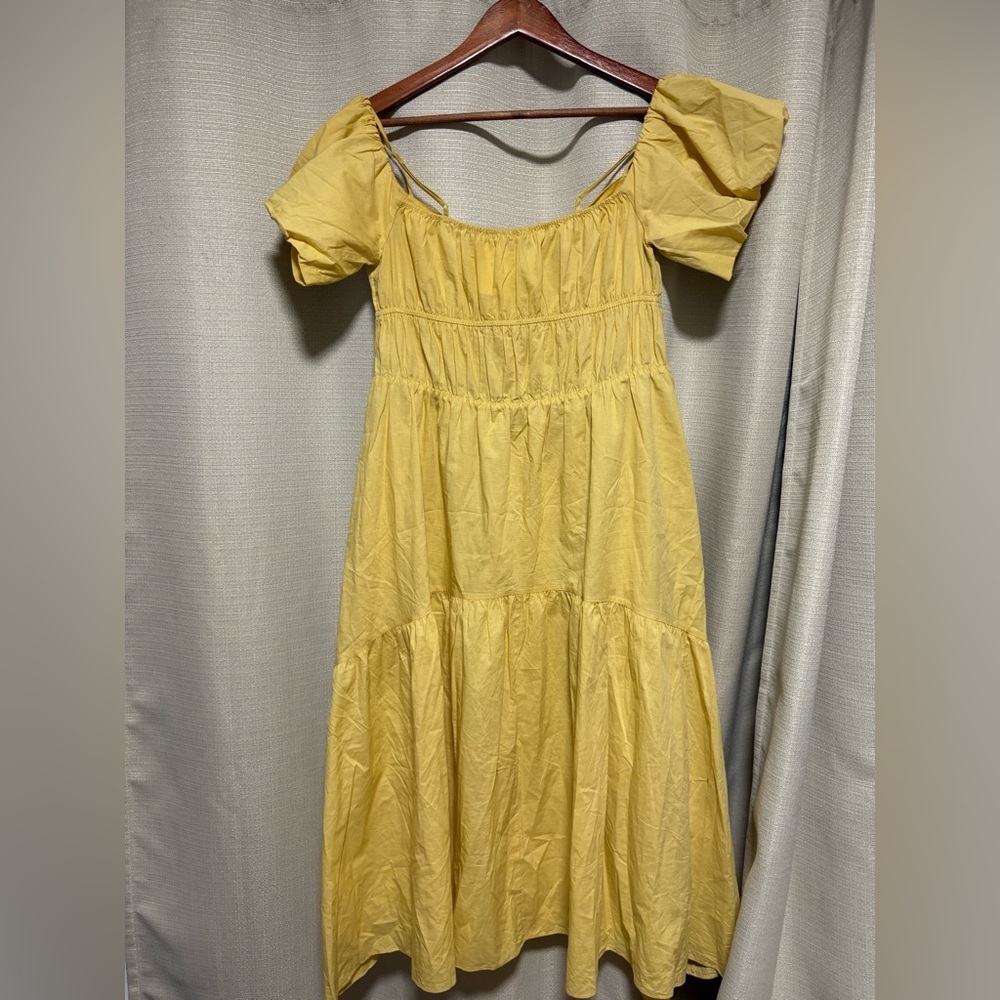 VINCE‎ Sweetheart Puff Sleeve Tiered Midi Dress - Picture 5 of 9